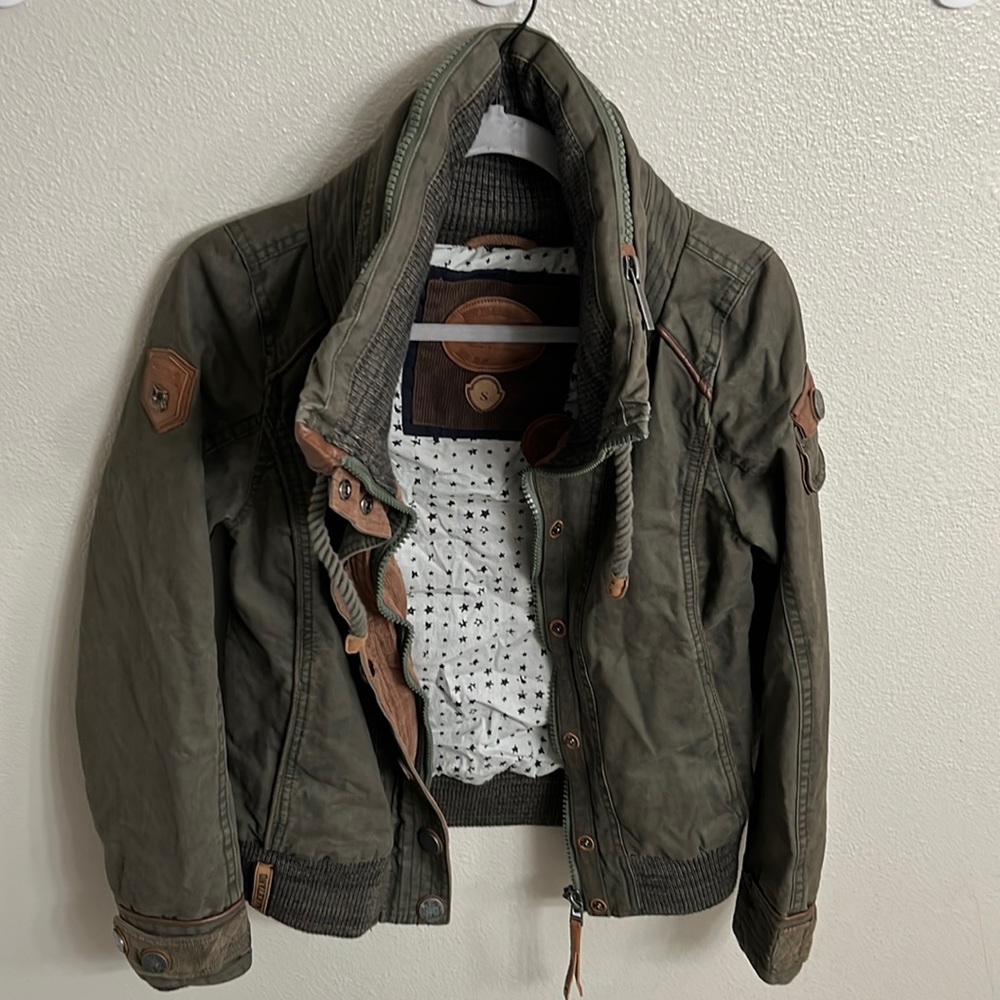 Naketano Jacket S, Green NWOT, zip in hood